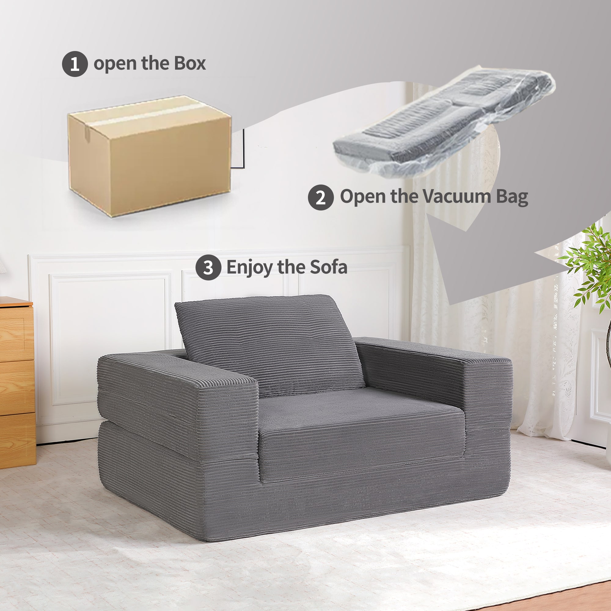 Compression Sofa Bed For Adults And Pets Modern Floor Couch Grey_voghion.com
